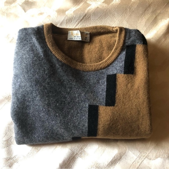 VINTAGE Aquascutum Colour Block Knit Wool Crew Neck Sweater - Picture 6 of 8